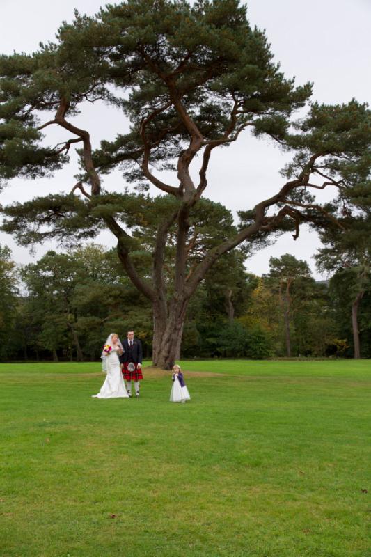 CandJwed-296.jpg - under the spectacular Scots Pine at 'Woodbank'