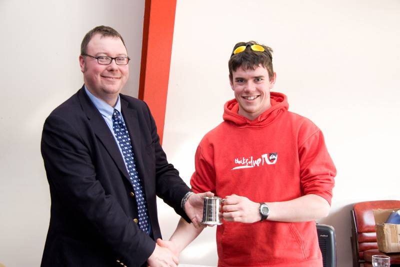 NER08-001-2.jpg - Colin Sinclair from Inverness, our only non-composite entrant from outside Aberdeen at the 2008 NE Regatta receives a special award from chief umpire, Gary Bain